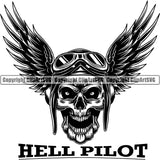 Transportation Airplane Pilot Hat Goggles Skull  Skeleton Angel Wings ClipArt SVG