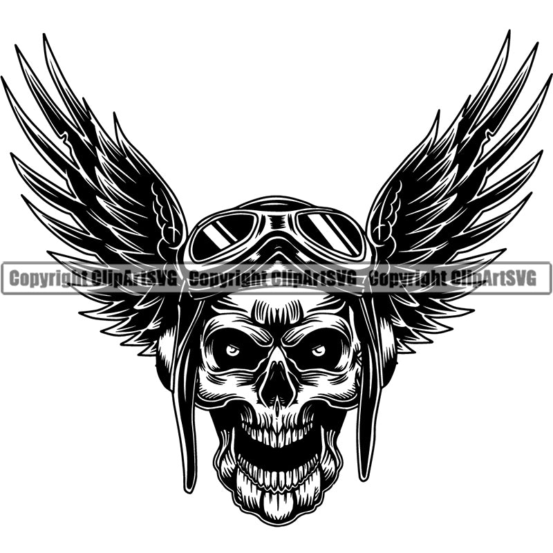 Transportation Airplane Pilot Hat Goggles Skull Skeleton Angel Wings ClipArt SVG