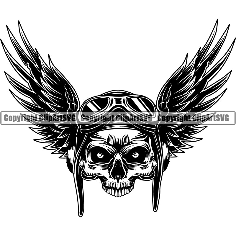 Transportation Airplane Pilot Hat Goggles Skull  Skeleton Angel Wings ClipArt SVG