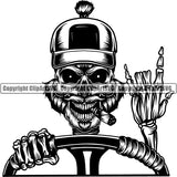 Truck Driver Steering Wheel Skull Cigar Tobacco Smoking Trucker Skeleton Hat Logo ClipArt SVG
