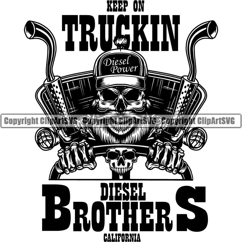 Truck Logo Driver Steering Wheel Skull Cigar Tobacco Smoking Trucker Skeleton Hat Logo ClipArt SVG
