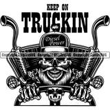 Truck Logo Driver Steering Wheel Skull Cigar Tobacco Smoking Trucker Skeleton Hat Logo ClipArt SVG