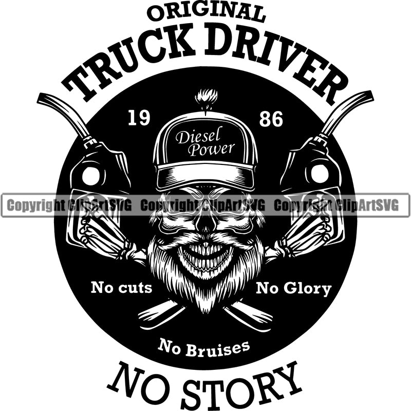 Truck Logo Driver Skull Trucker Skeleton Hat Logo Holding Gas Pump 1986 ClipArt SVG