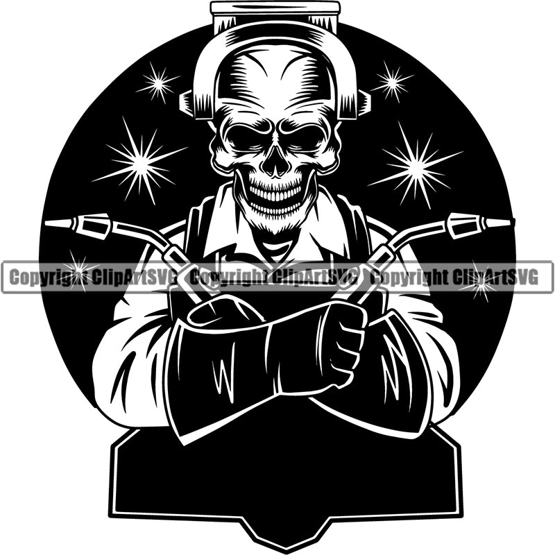 Metalwork Metal Forge Weld Welder Welding Skull Skeleton Logo Anvil ClipArt SVG