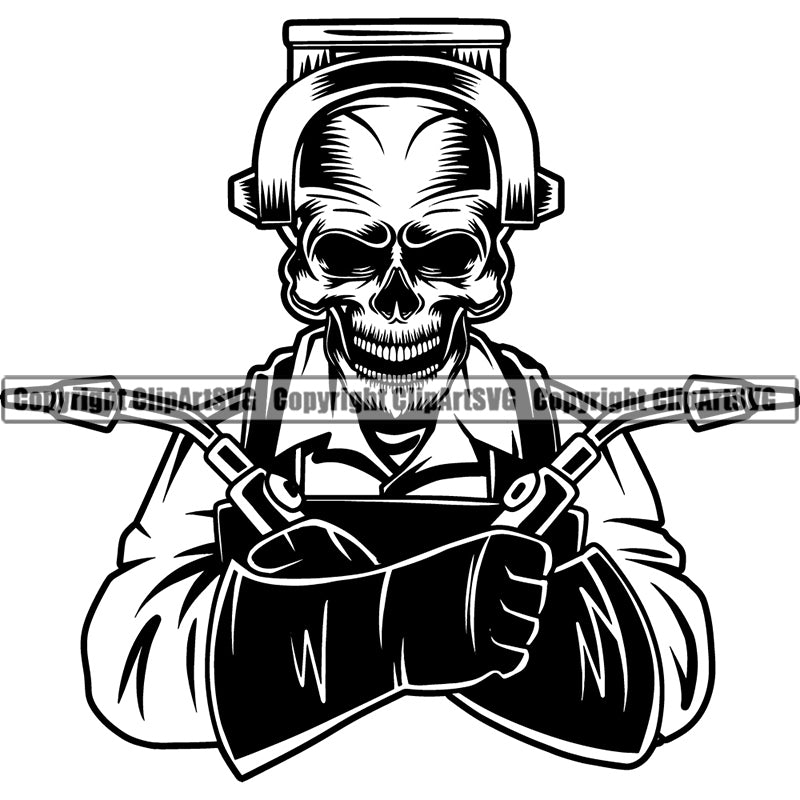 Metalwork Metal Forge Weld Welder Welding Skull Skeleton Logo Anvil ClipArt SVG